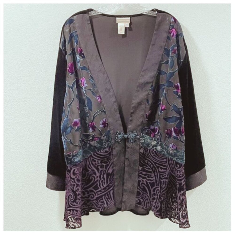 COLDWATER CREEK Vintage Kimono Velvet Burnout Velvet Brocade, Black/Purple - 24W